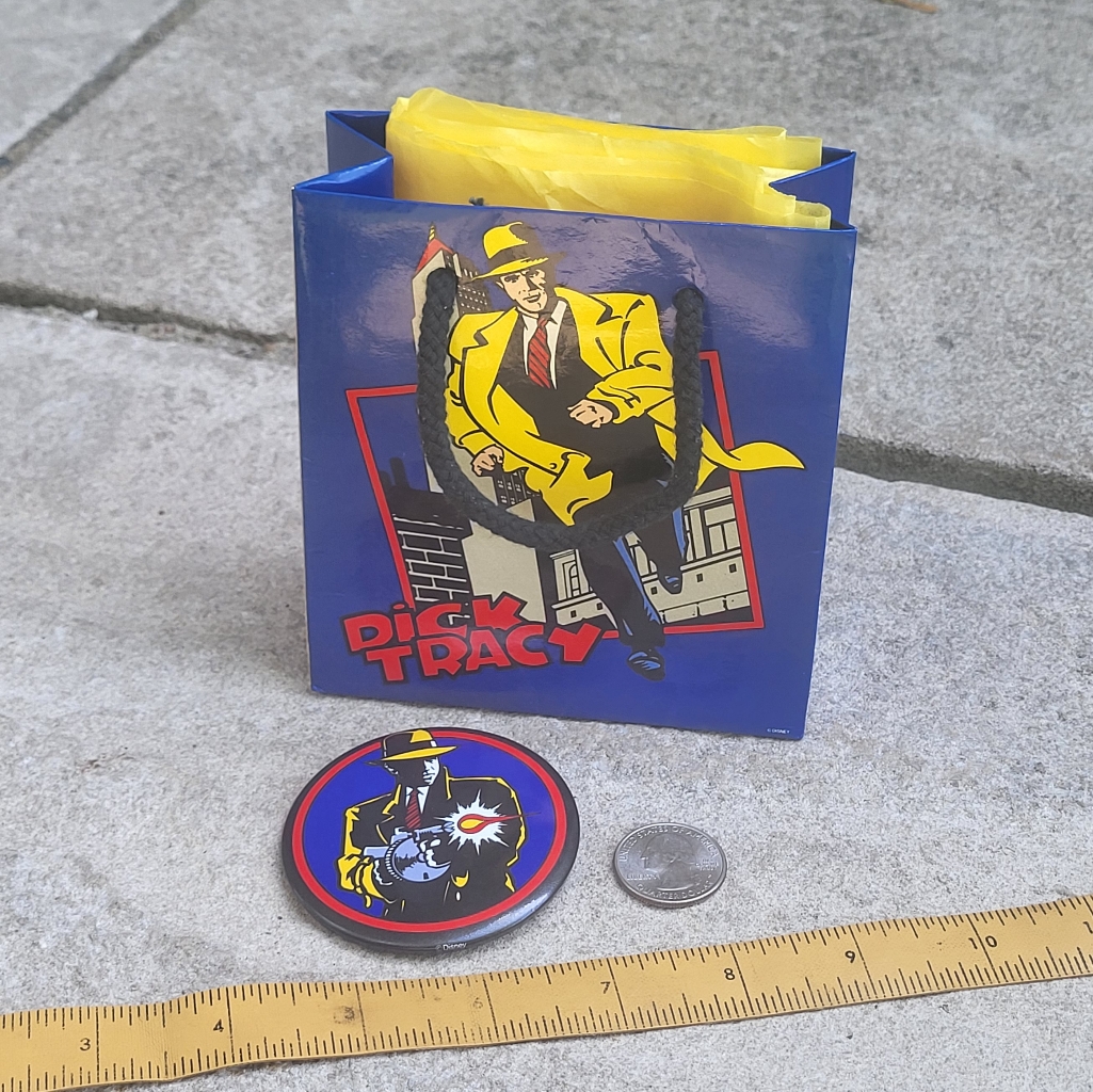 Disney Accessories | Vintage Dick Tracy Gift Set Pinback Button In Gift Bag 1990 Movie Promo | Color: Black/Blue | Size: Os