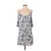 Forever 21 Casual Dress - Shift Scoop Neck 3/4 sleeves: White Floral Dresses - Women's Size Small