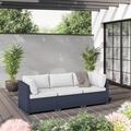 Wade Logan® Babafemi 3-Piece Outdoor Navy Wicker Patio Set Including Corner Sofas & an Armless Sofa in Blue/Gray | Wayfair