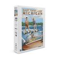 East Twin Lake Michigan Water Skiing and Wooden Boat (Hill Background) (19x27 inches Premium 500 Piece Jigsaw Puzzle for Adults and Family Made in USA)