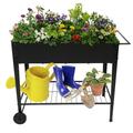 Raised Planter Box Outdoor with Legs Elevated Raised Garden Bed Outdoor with Wheels Flower Boxes Outdoor Standing Planter for Vegetables Flowers Herbs Planting Black