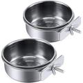 NOGIS Bird Feeding Dish Cups 2 Pack Parrot Food Bowl Cage with Clamp Holder Stainless Steel Birdcage Coop Water Feeder for Cockatiel Conure Budgies Parakeet Macaw Finches Lovebirds Small Animal