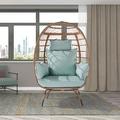 Swing Egg Chair Outdoor Rattan Hanging Chair with Metal Frame and UV Resistant Cushion All Weather Single Sofa Chair Lounge Leisure Chair for Indoor Bedroom Balcony 240lbs Capacity Blue