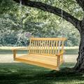 Porch Swing Outdoor Wooden Bench Swing Front Porch Swings with Armrests Heavy Duty 800 Lbs Hanging Swing Chair for Yard Patio Garden Teak