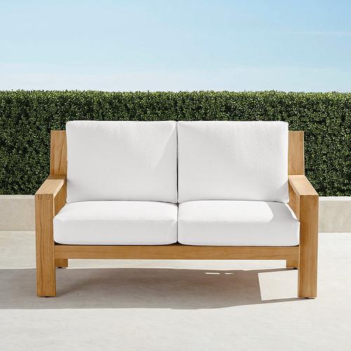 Calhoun Loveseat with Cushions in Natural Teak - Quick Dry, Sailcloth Seagull - Frontgate