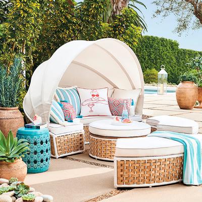 Baleares Daybed in Latte - Quick Dry, Sailcloth Air Blue - Frontgate