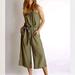 Anthropologie Pants & Jumpsuits | Cloth & Stone Anthropologie Strapless Frayed Crop Pants Jumpsuit | Color: Green/Tan | Size: S