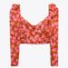 Zara Tops | New Zara Red And Pink Floral Print Long Puff Sleeve Crop Top Size Large | Color: Pink/Red | Size: L