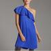 Anthropologie Dresses | Cobalt Blue Ruffled One Shoulder Cheetah Print Mini Dress | Color: Blue | Size: 00