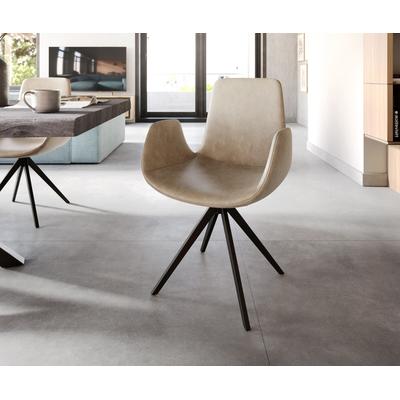 DELIFE Esszimmerstuhl Ilia-Flex mit Armlehnen Mikrofaser Beige Vintage Kreuzgestell kantig Schwarz, Esszimmerstühle Image