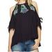 Free People Tops | Free People Fast Times Embroidered Beaded Cold Shoulder Tee Navy L | Color: Blue/Green | Size: L