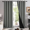 Deconovo 100% Blakcout Curtains Eyelet, Door Curtains Thermal, Satin Curtains 70 Inch Drop with Black Liner, Noise Reducing Curtains for Living Room, 55 x 70 Inch(Width x Length), Light Grey, 1 Pair