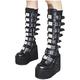 VPQILH Women's Platform High Boots Faux Leather Boots Clearance Metal Buckle Casual Black Strappy Boot Teen Girls Essentials Retro Shoes Casual Thick Fancy Dress Party Boots 60s 70s Mid Calf Boot