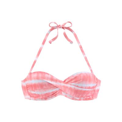 Bügel-Bikini-Top S.OLIVER "Enja", Damen, Gr. 32, Cup A, rot (lobster, weiß), Recycling-Polyamid, bedruckt, Batikmuster, Bikini-Oberteile, mit Batikdruck und Wickeloptik Image