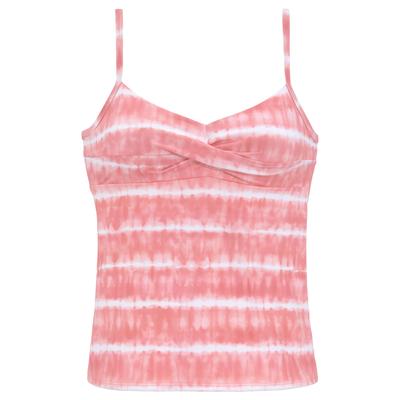 Bügel-Tankini-Top S.OLIVER "Enja", Damen, Gr. 40, Cup D, rot (lobster, weiß), Microfaser, Polyamid, Microfaser, bedruckt, Batikmuster, Bikini-Oberteile, mit Batikdruck und Wickeloptik Image