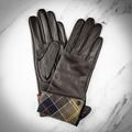 Barbour Tartan Cuff Leather Gloves - Choc/Classic - Medium - can be Personalised