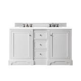 "De Soto 60"" Double Vanity In Bright White w/ 3 CM White Zeus Quartz Top - James Martin 825-V60D-BW-3WZ"