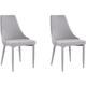 Set of 2 Upholstered Dining Chairs Grey Fabric High Back Dining Room Camino - Grey