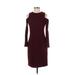 Halogen Casual Dress - Sheath Crew Neck Long sleeves: Burgundy Print Dresses - Women's Size Small Petite