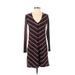 MNG Casual Dress - Mini V Neck Long sleeves: Black Chevron/Herringbone Dresses - Women's Size 2