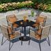 Corrigan Studio® Mancheer Square 4 - Person 27.56" Long Outdoor Dining Set w/ Cushions Metal in Black | 27.56 W x 27.56 D in | Wayfair