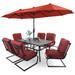 Lark Manor™ Alyah Rectangular 6 - Person 60" Long Outdoor Dining Set w/ Cushions & Umbrella Metal in Black | Wayfair