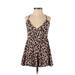 PrettyLittleThing Casual Dress - A-Line Plunge Sleeveless: Tan Animal Print Dresses - Women's Size 2 - Print Wash