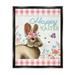 Stupell Happy Easter Floral Gingham Rabbit Holiday Painting Black Floater Framed Art Print Wall Art