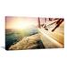 Design Art Huge Yacht Sailing Against Sunset Sea Pier Photographic Print on Wrapped Canvas