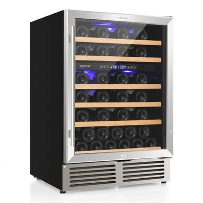 Costway Dual Zone Wine Cooler for 51 Bottles with Reversible Door-Silver