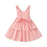 ZRBYWB Toddler Girls Dresses Casual Strap Dress Multiple Color Solid Color Sleeveless Button Front Belted Summer Camisole Dress Party Dress