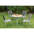 Garten-Essgruppe MERXX "Siena" Sitzmöbel-Sets silberfarben (silberfarben, schwarz, silberfarben) Outdoor Möbel 4 Sessel, stapelbar, Tisch ØHöhe: 100x75 cm, Akazie geölt