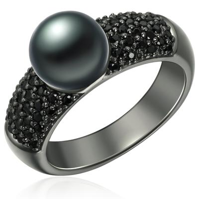Valero Pearls - Perlen-Ring Sterling Silber Zirkonia Süßwasser-Zuchtperle in Schwarz Ringe 1 ct Damen Image