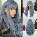 Perruques synthétiques longues bleues pour femmes noires perruques ondulées naturelles perruques