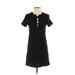 Aqua Casual Dress - Shift Plunge Short sleeves: Black Print Dresses - Women's Size Small