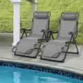 MoNiBloom Outdoor Bench Chaies Folding Reclining Lounge Chair w/ Pillow Metal in Gray | 43 H x 27 W x 40 D in | Wayfair A15-LC-007-2P-GY