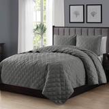 2-Piece Dark Grey Polyester Microfiber Diamond Quilt Set