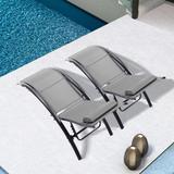 2PCS Set Chaise Lounges Outdoor Lounge Chair Lounger Recliner Chair For Patio Lawn Beach Pool Side Sunbathing