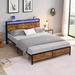 Industrial Queen/ Full Bed Frame with LED Lights and 2 USB Ports,Rustic Brown