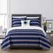 4 Piece Cotton Blue White Boho Geometric Reversible Quilt Set