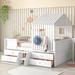 Full Size House Low Loft Bed with 4 Storage Drawers & Full-Length Guardrails