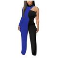 Womens Spring And Summer Casual One Shoulder Sleeveless Loose Print Jumpsuits With Pocket Female One-sleeve One-piece Romper Loungewear Overalls Ladies Long Playsuits Rompers Jumpsuit