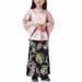 Herrnalise Muslim Long Dress Medium Big Girls Long Sleeve Round Neck Colorblock Top Skirt Set