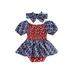 GXFC Infant Baby Girls 4th of July Casual Rompers A-line Dress Newborn Girls Short Sleeve Star Stripes Print Jumpsuit with Headband Set Independence Day Summer One Piece Dress 0-18M