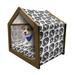 Tattoo Pet House Tattoo Style Young Woman Portrait with Luxuriant Hair Female Fashion Concept Outdoor & Indoor Portable Dog Kennel with Pillow and Cover 5 Sizes White and Black by Ambesonne