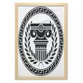 Retro Wall Art with Frame Hellenic Column and Laurel Wreath Heraldic with Olive Branch Graphic Printed Fabric Poster for Bathroom Living Room Dorms 23 x 35 Black White by Ambesonne