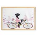 Bicycle Wall Art with Frame Girl in Pink Dress Riding a Bike Colorful Flowers and Romantic Butterflies Printed Fabric Poster for Bathroom Living Room Dorms 35 x 23 Multicolor by Ambesonne