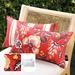 Outdoor Floral Printed Decorative Waterproof Throw Pillow for Patio Garden Red 12x20 Inch Pack of 2