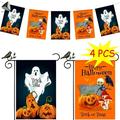 PULLIMORE 4 Pcs Happy Halloween Garden Flag Double Sided Ghost Pumpkin Trick or Treat Yard Outdoor Decor 11.8 x 17.7 Inches