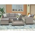 U_STYLE Outdoor Patio Furniture Sets 4 Piece Conversation Set Wicker Ratten Sectional Sofa with Seat Cushions(Beige Brown)